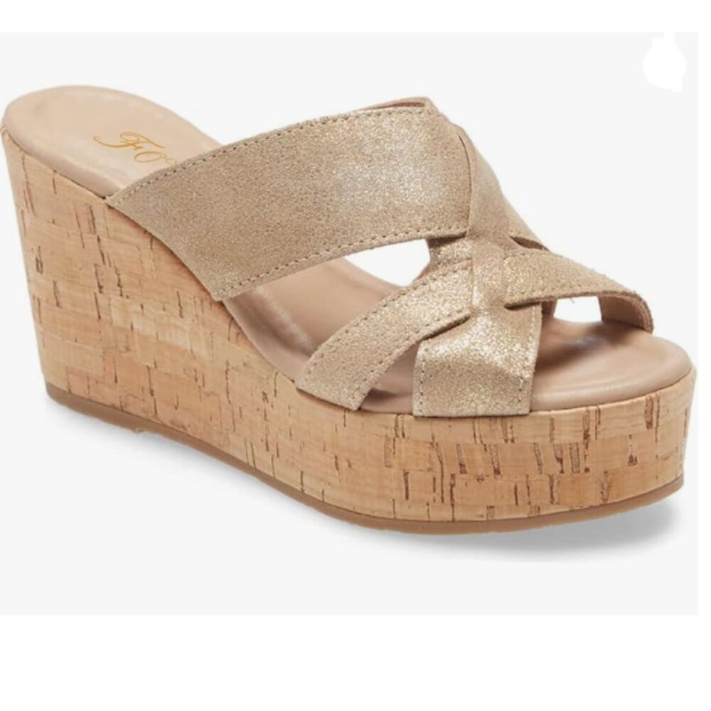 FOWT Gold Cork Wedge Sandals Cross Strappy High Platform Open Toe Slippers